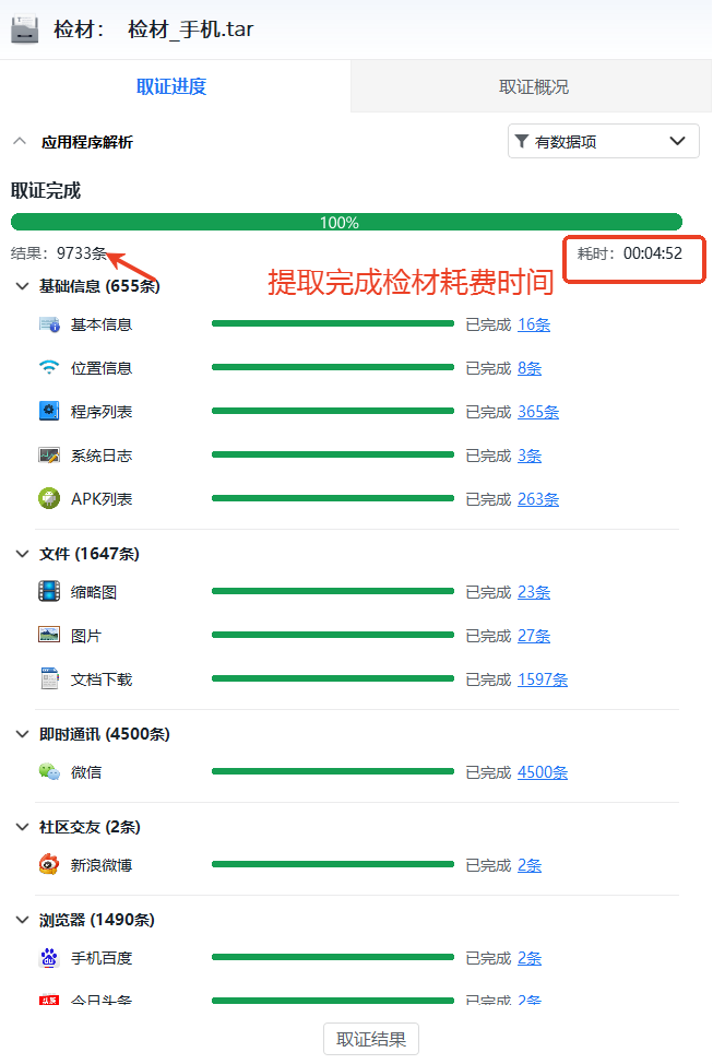 图8 · 取证进度与耗时